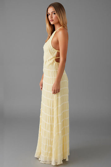 Daffodil Halter Sheath Pleated Chiffon Evening Dress